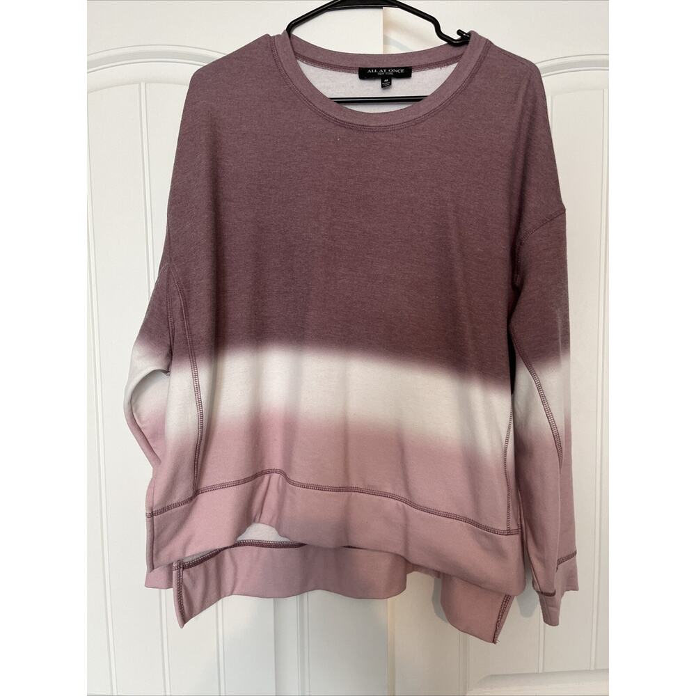 All At Once Sweatshirt Women’s Size M ombré pullover Tye Dye Pink/purple
